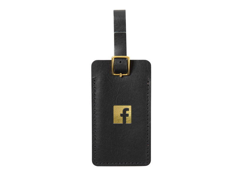 Sewn Luggage Tag, custom logo leather promo product made in USA by Corium