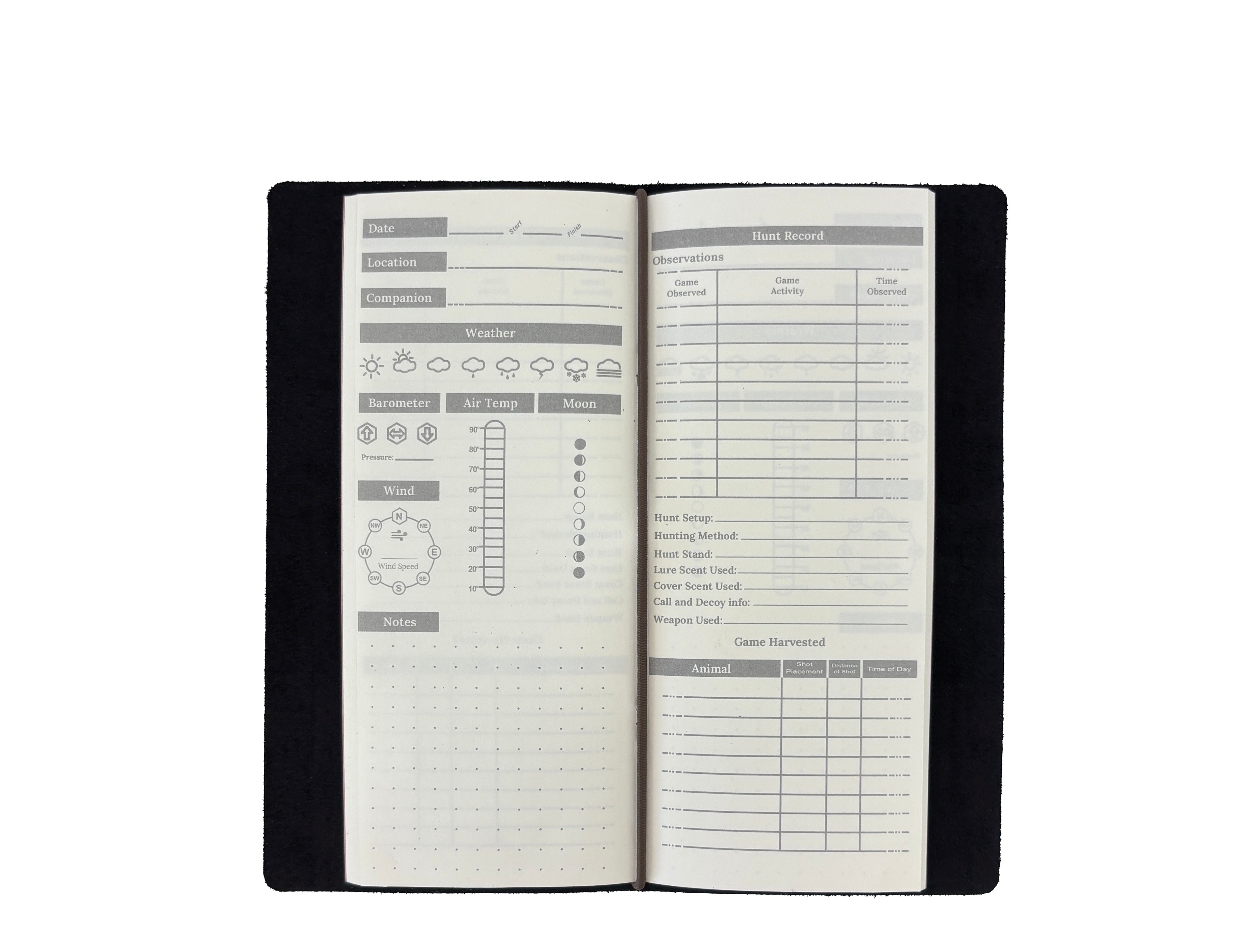 Hunting Log Book – Full-Grain Leather Journal, Handmade in USA