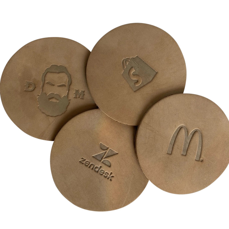 Buffed Leather Coasters – Set of 4, custom logo leather promo product made in USA by Corium